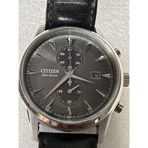Citizen Eco-Drive Mens Chronograph Watch Black Strap Stainless Steel Case 42mm